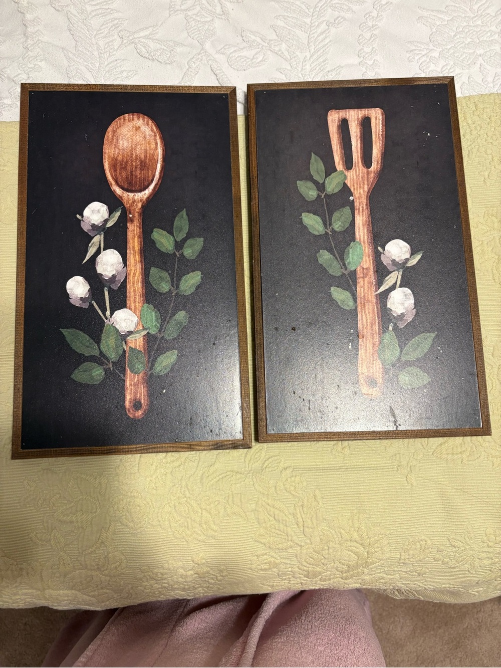 Rustic Wooden Spoon & Spatula Wall Art Set - Black Background